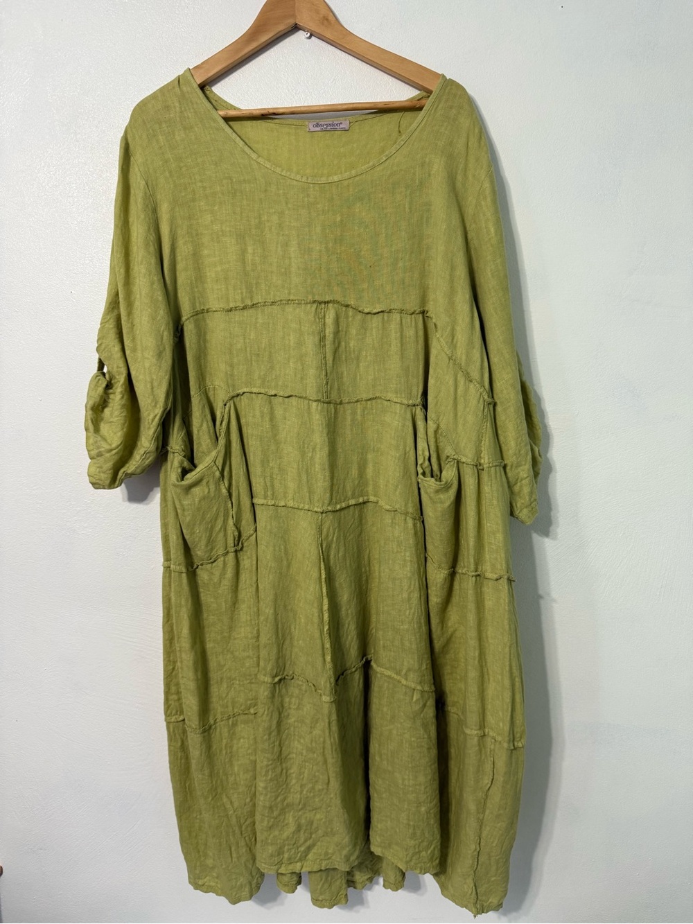 Lightweight Green Linen Tunic Dress Top - Relaxed Fit